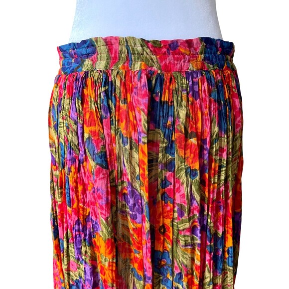 Vintage 80s Short Circuit Floral Maxi Skirt One Size Cotton Boho Hippie Tropical - Picture 5 of 13